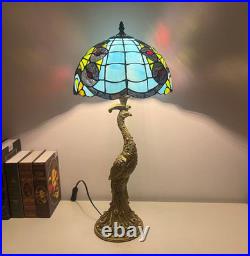 12 inch desk lamp Peacock Maple Leaf Tiffany Glass Desk Light Table Lamp Fixture