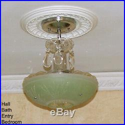 158b Vintage antique arT Deco Ceiling Light Lamp Fixture Jadeite Hall Bath Entry