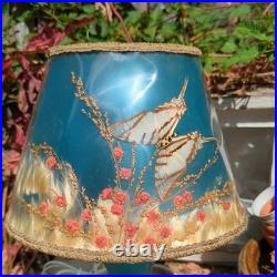 15 Van Briggle Turquoise Lamp w Original Butterfly and Flower Shade