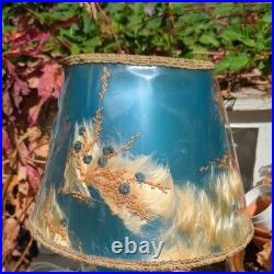 15 Van Briggle Turquoise Lamp w Original Butterfly and Flower Shade