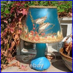 15 Van Briggle Turquoise Lamp w Original Butterfly and Flower Shade