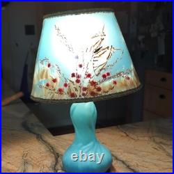 15 Van Briggle Turquoise Lamp w Original Butterfly and Flower Shade
