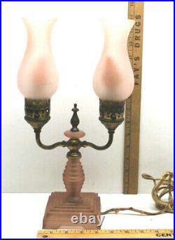 1910 Victorian Pink Hurricane Table Lamp Style Electic Light Glass Art Deco Base