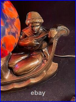 1920-30s ART DECO Cast Metal Boudoir Gondola Lamp
