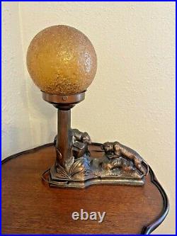 1920-30s ART DECO Cast Metal Boudoir Tigers Lamp
