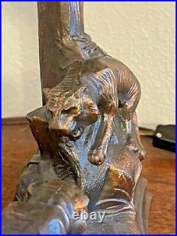 1920-30s ART DECO Cast Metal Boudoir Tigers Lamp