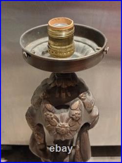 1920 Antique Art Deco Nouveau Figural Table Lamp, Orig Glass Globe Shade