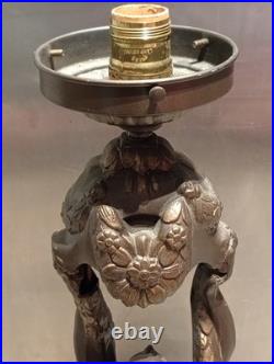 1920 Antique Art Deco Nouveau Figural Table Lamp, Orig Glass Globe Shade