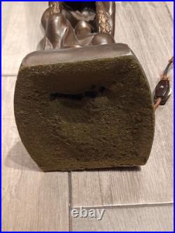 1920 Antique Art Deco Nouveau Figural Table Lamp, Orig Glass Globe Shade