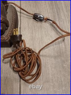 1920 Antique Art Deco Nouveau Figural Table Lamp, Orig Glass Globe Shade