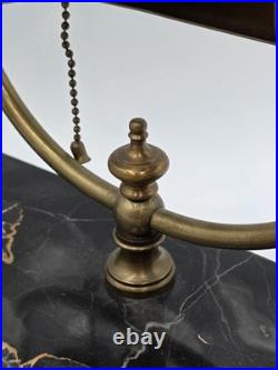 1920 Art Deco Brass Barrel Desk Lamp on Portoro Marble Base Dual Brass Inkwells