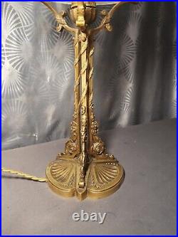 1920 Art Deco Gold Bronze Floral Sculpture Glass Dome Mushroom Lamp