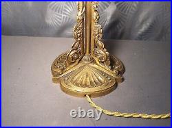 1920 Art Deco Gold Bronze Floral Sculpture Glass Dome Mushroom Lamp