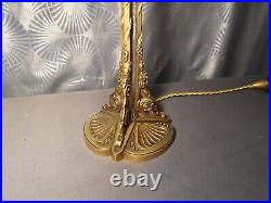 1920 Art Deco Gold Bronze Floral Sculpture Glass Dome Mushroom Lamp