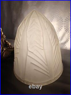 1920 Art Deco Gold Bronze Floral Sculpture Glass Dome Mushroom Lamp