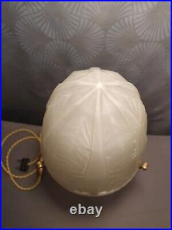 1920 Art Deco Gold Bronze Floral Sculpture Glass Dome Mushroom Lamp