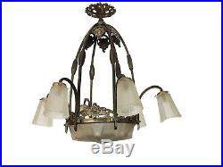 1920 French Art Deco Signed Chandelier Ceiling Lamp / Fixture