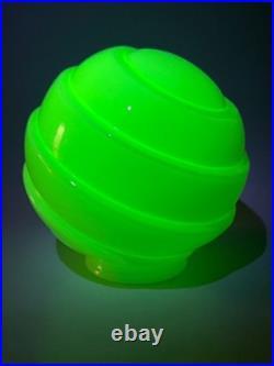 1920 Loetz Art Deco Vaseline Uranium Glass Lamp Shade Globe Ball Ribbed Diagonal