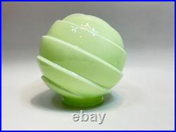 1920 Loetz Art Deco Vaseline Uranium Glass Lamp Shade Globe Ball Ribbed Diagonal