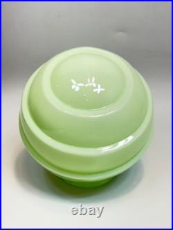 1920 Loetz Art Deco Vaseline Uranium Glass Lamp Shade Globe Ball Ribbed Diagonal