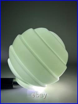 1920 Loetz Art Deco Vaseline Uranium Glass Lamp Shade Globe Ball Ribbed Diagonal