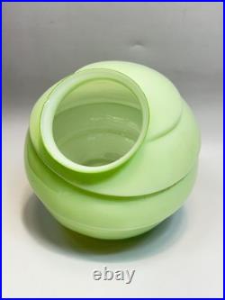 1920 Loetz Art Deco Vaseline Uranium Glass Lamp Shade Globe Ball Ribbed Diagonal