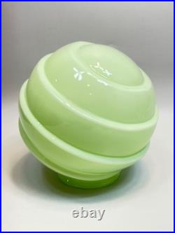 1920 Loetz Art Deco Vaseline Uranium Glass Lamp Shade Globe Ball Ribbed Diagonal