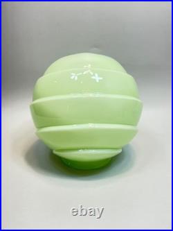 1920 Loetz Art Deco Vaseline Uranium Glass Lamp Shade Globe Ball Ribbed Diagonal