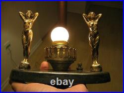 1920's Art Deco 2 Brass Ladies Portable Standard Electric Table Lamp Canada CSA