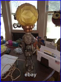 1920's Art Deco Female & Floral Motif Figural Lamp Orange Globe