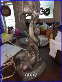 1920's Art Deco Female & Floral Motif Figural Lamp Orange Globe