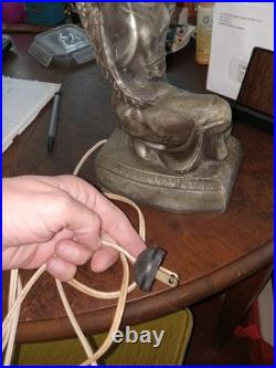 1920's Art Deco Female & Floral Motif Figural Lamp Orange Globe