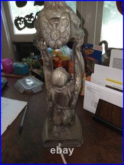 1920's Art Deco Female & Floral Motif Figural Lamp Orange Globe