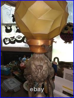 1920's Art Deco Female & Floral Motif Figural Lamp Orange Globe