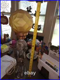 1920's Art Deco Female & Floral Motif Figural Lamp Orange Globe