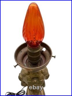 1920's Art Deco Female & Floral Motif Figural Lamp with Amber Globe