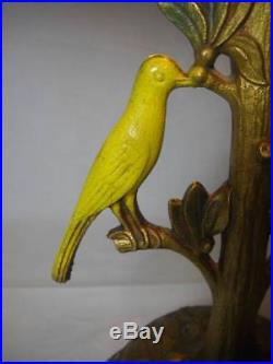 1920's Polychrome Lamp with Figural Canaries On Branches with Art Deco Shade