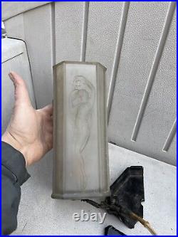 1920's Tiffin Art Deco Frosted Satin Art Glass Nude Female Figural Lamp 14 Tall