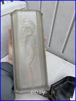 1920's Tiffin Art Deco Frosted Satin Art Glass Nude Female Figural Lamp 14 Tall