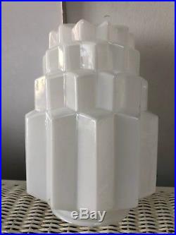 1920s 1930S ART DECO STEPPED TABLE WHITE MILK GLASS LIGHT LAMP SHADE HEXAGONAL