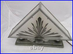 1920s 30s Art Deco Lamp With Triangular Decorated Glass Shade Arts Decoratifs