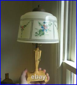 1920s ALL ORIGINAL ART DECO TABLE LAMP WITH HAND PAINTED SHADE WORKING CONDITION
