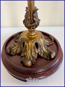 1920s Art Deco Bronze Floral Table Lamp with Silk Shade