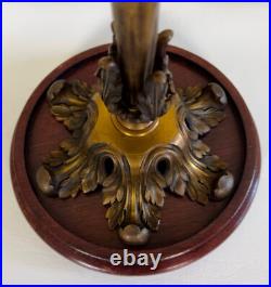 1920s Art Deco Bronze Floral Table Lamp with Silk Shade