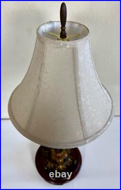 1920s Art Deco Bronze Floral Table Lamp with Silk Shade