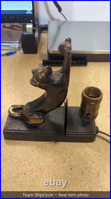 1920s Art Deco Frankart Cat Lamp Cast Iron Bronze G2U