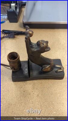 1920s Art Deco Frankart Cat Lamp Cast Iron Bronze G2U