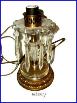 1920s BRASS GLASS CRYSTAL PRISMS MANTLE LAMPS BOUDOIR LAMPS WIRED TOGETHER
