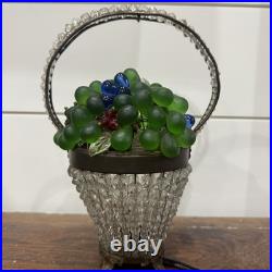 1920s Czech Art Deco Brass and Glass Beaded Fruit Basket Illuminant Lamp WORKS