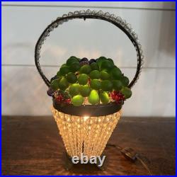 1920s Czech Art Deco Brass and Glass Beaded Fruit Basket Illuminant Lamp WORKS